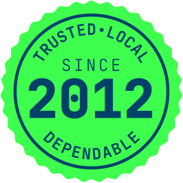 Circular green badge with blue text reading 'Trusted Local' around the edge, 'Since 2012' with a large '2012' in the center, and 'Dependable' at the bottom.